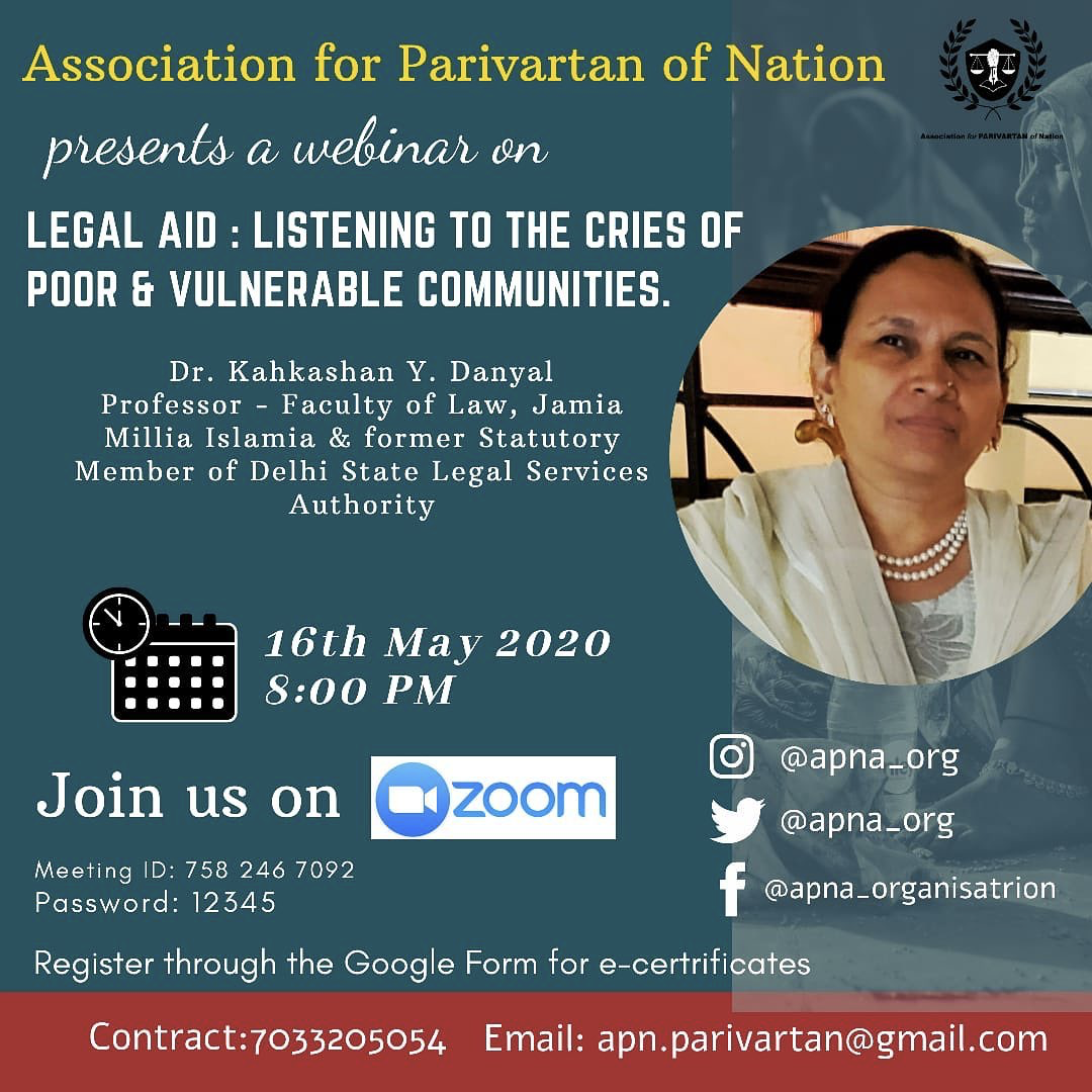 APNA Webinar on Legal Aid: Listening to the Cries of the Poor and Vulnerable Communities
