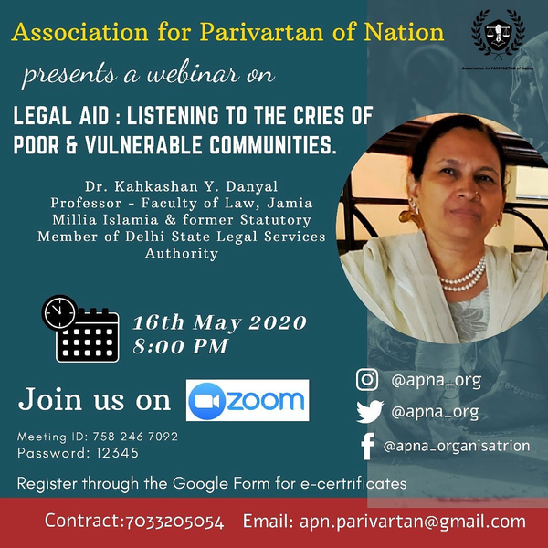 APNA Webinar on Legal Aid: Listening to the Cries of the Poor and Vulnerable Communities